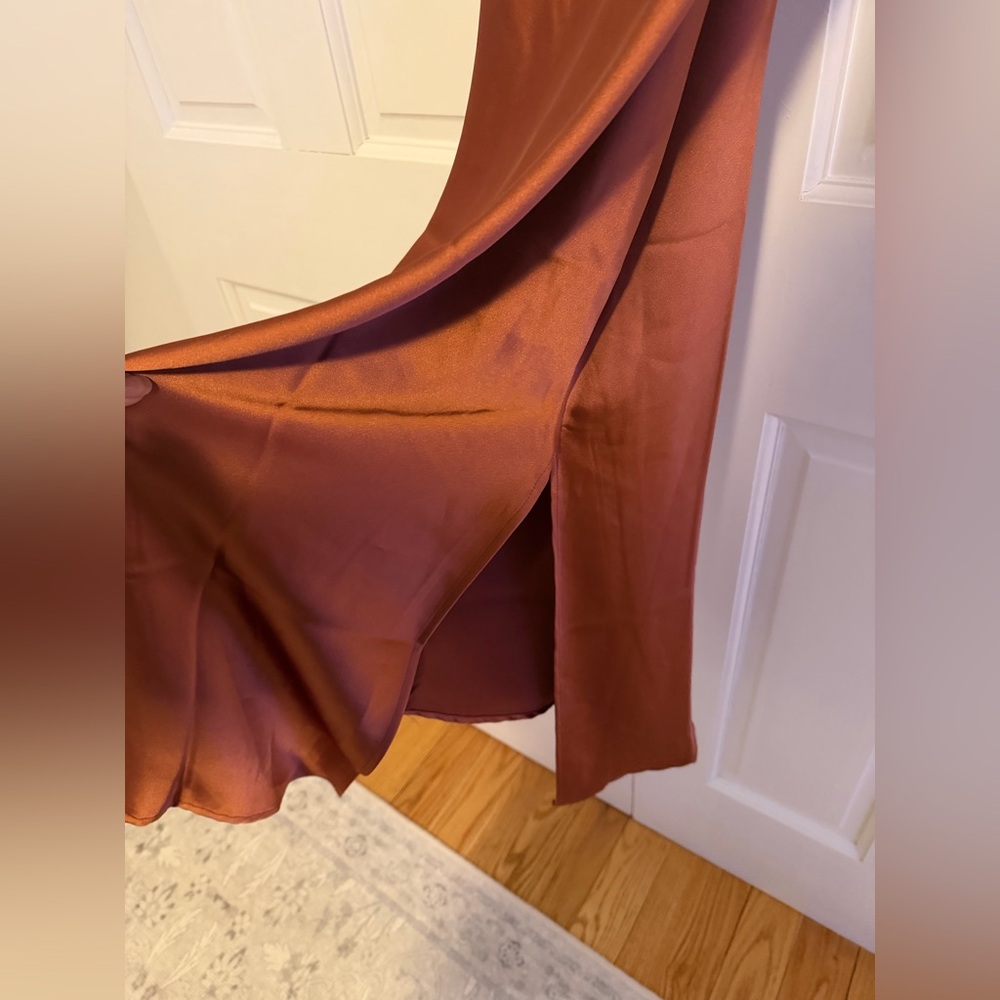 Petal & Pup Cyprus Rust Satin Midi Dress Size 2 Cowl Neck Slip Wedding Guest — image 7 of 8